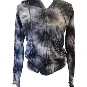 Black Grey Tie Dye Zip Hoodie | Size M | Y2K Grunge Streetwear 100% Cotton